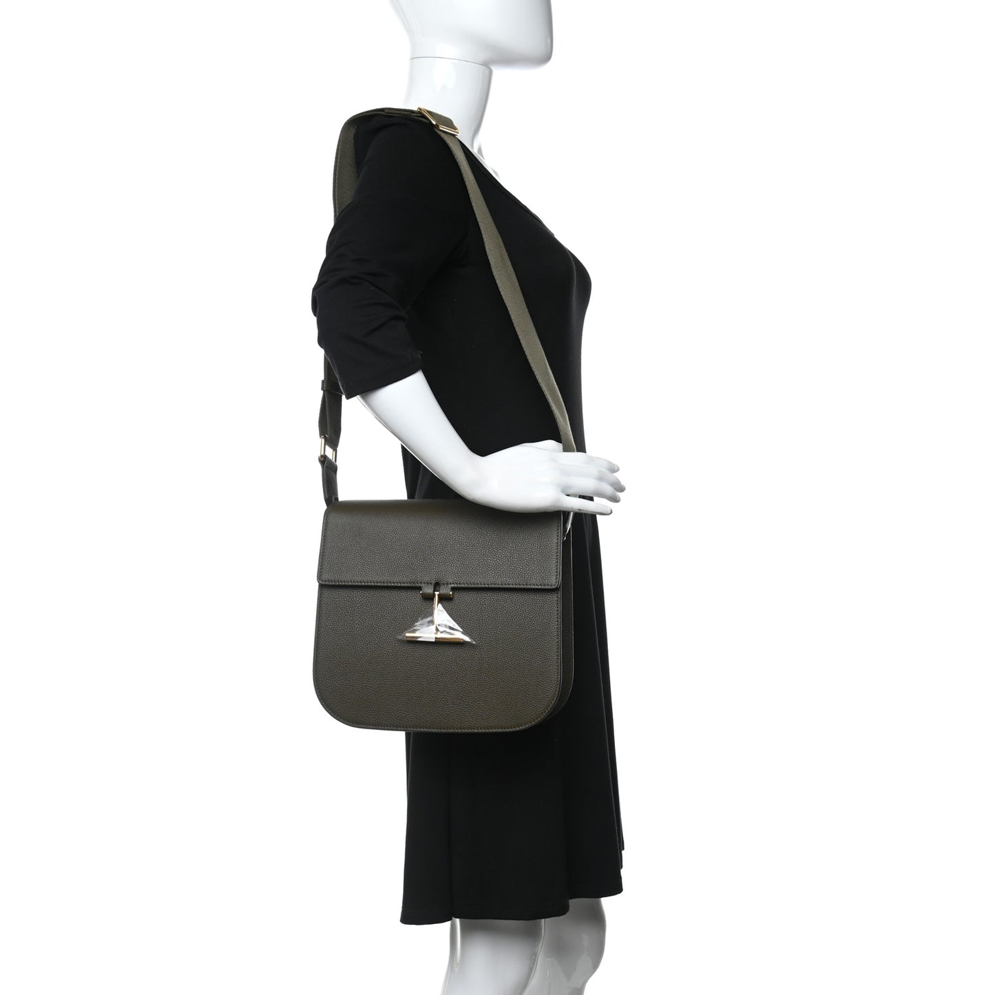 Calfskin Large T Clasp Tara Crossbody Bag Military Green