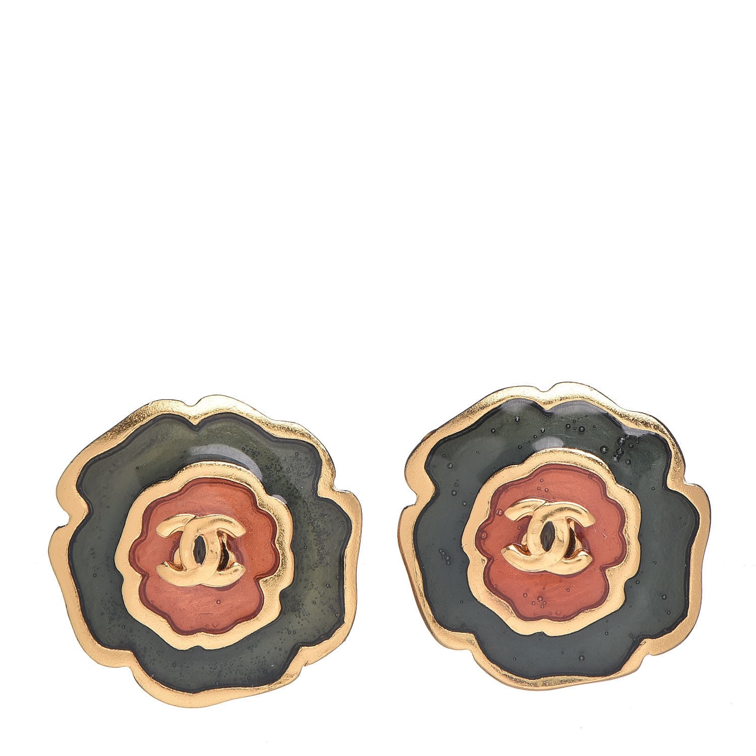Chanel Enamel CC Camellia Earrings Gold 1 of 5