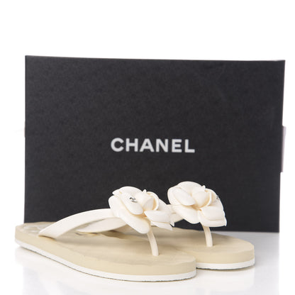 Chanel PVC Camellia Thong Sandals 38 Ivory 9 of 9