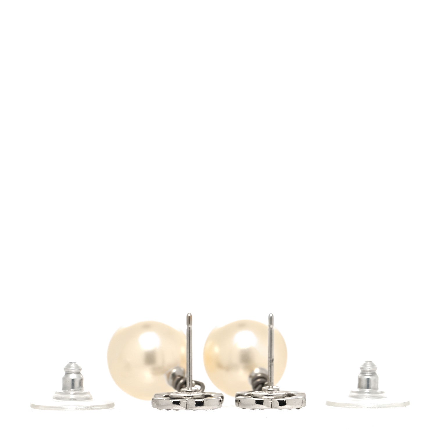 Chanel Crystal Pearl CC Drop Earrings Silver Pearly White 3 of 4