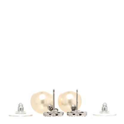 Chanel Crystal Pearl CC Drop Earrings Silver Pearly White 3 of 4