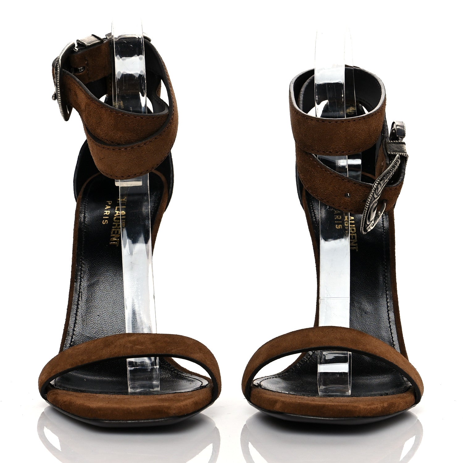 Saint Laurent Suede Mica Buckle Western Ankle Sandals 40 Brown 2 of 7