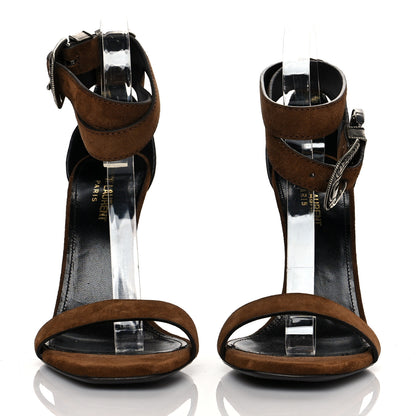 Saint Laurent Suede Mica Buckle Western Ankle Sandals 40 Brown 2 of 7