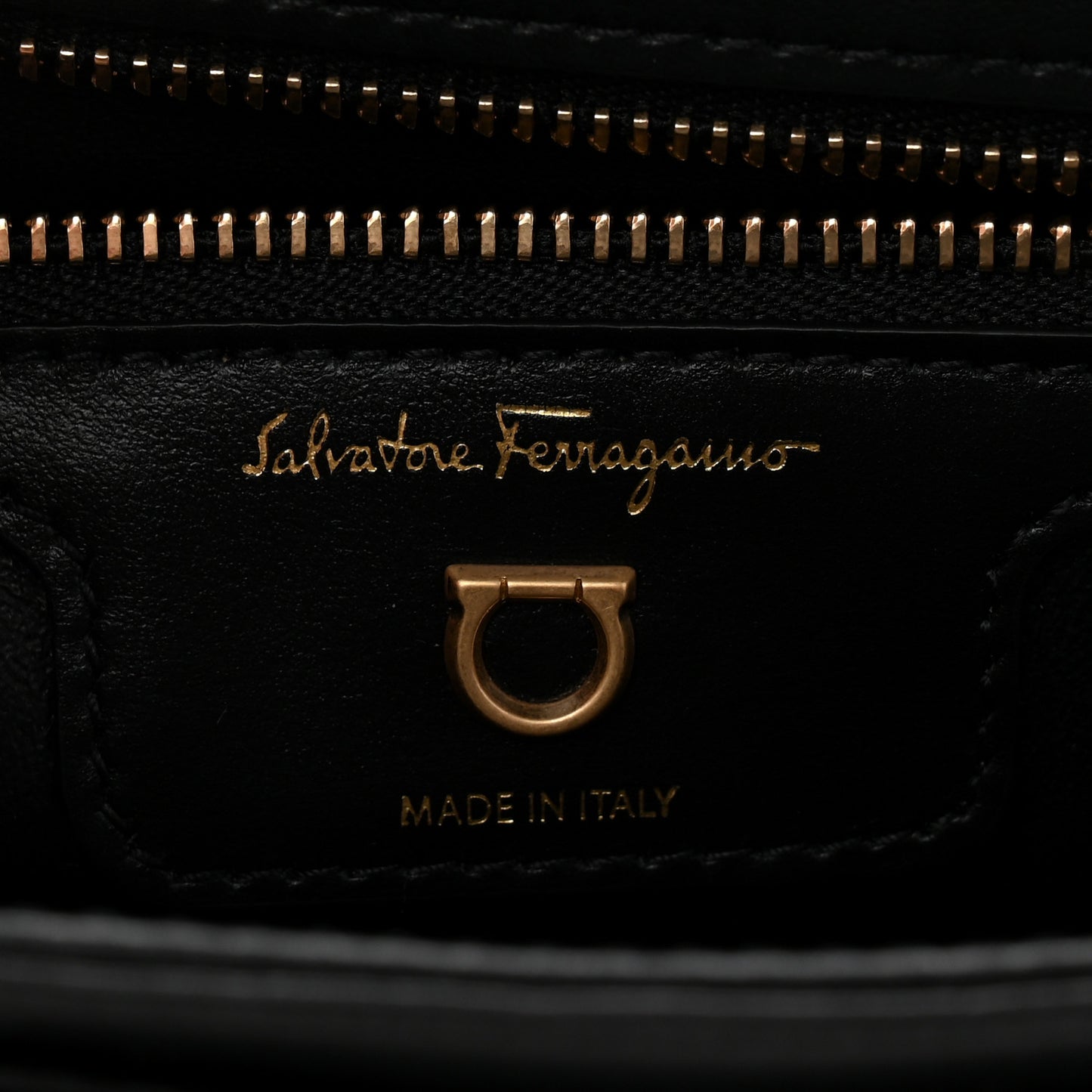 Calfskin Quilted Gancini Flap Bag Black