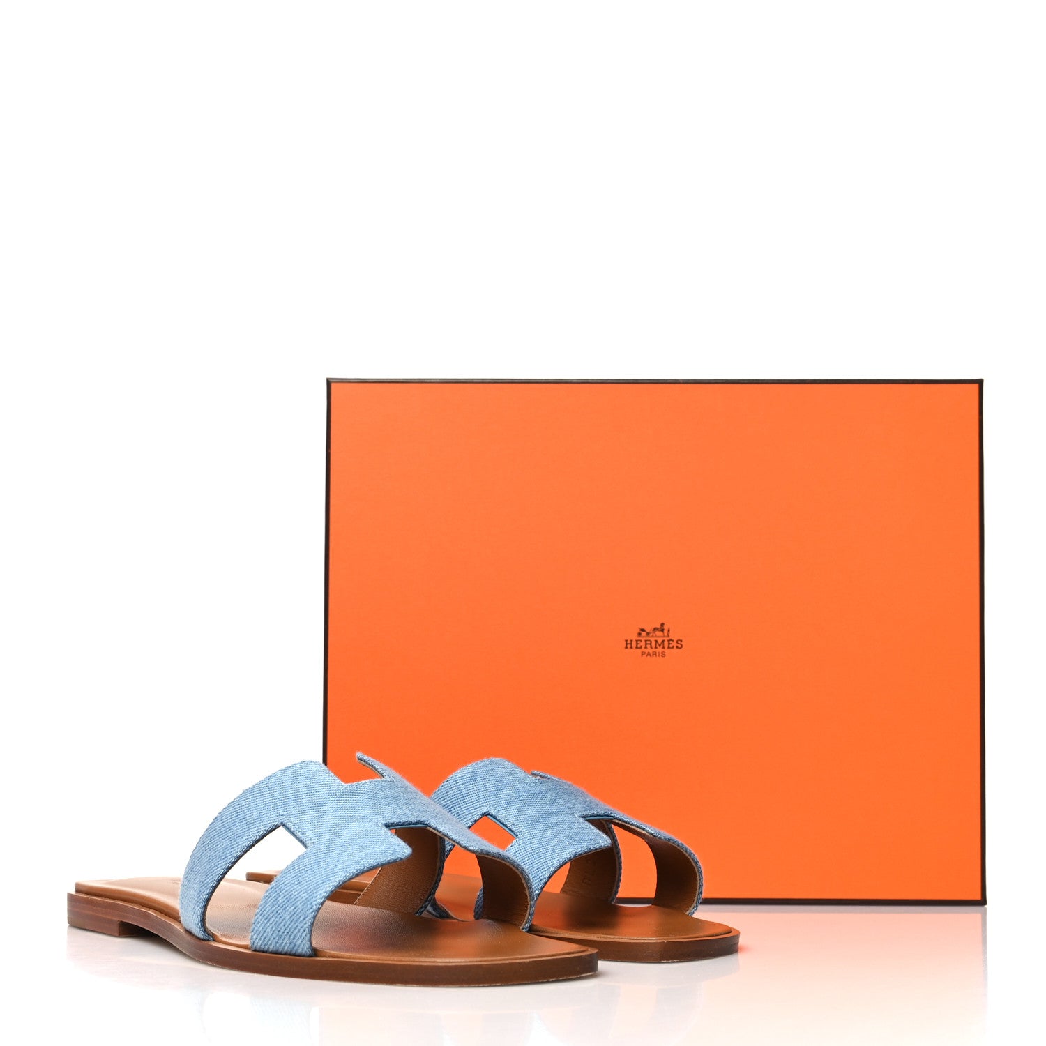 Hermes Denim Canvas Oran Sandals 38.5 Bleu Clair 9 of 9