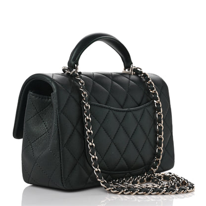 Chanel Iridescent Lambskin Quilted Mini Top Handle Rectangular Flap Dark Green 2 of 8