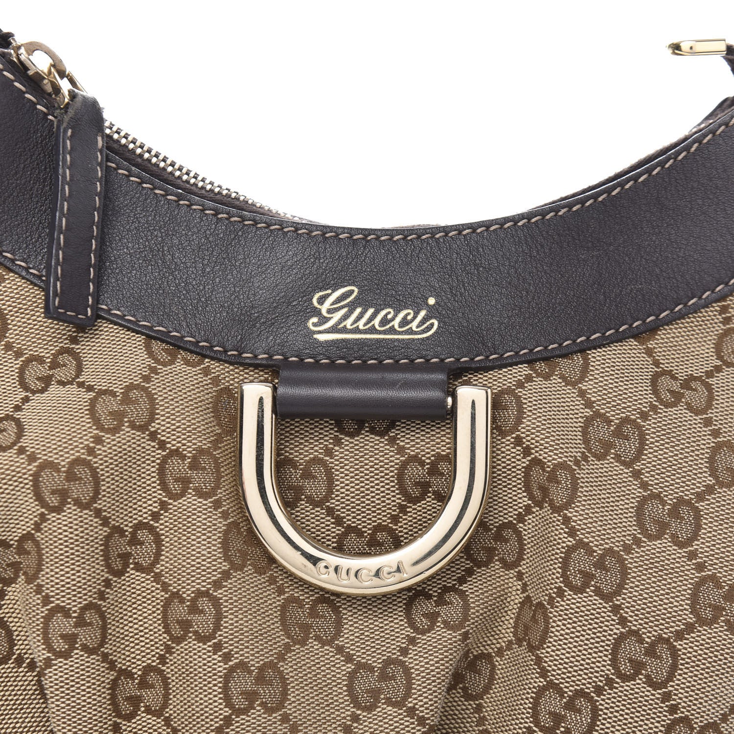 Gucci Monogram Medium D Gold Ring Hobo Dark Brown 10 of 10