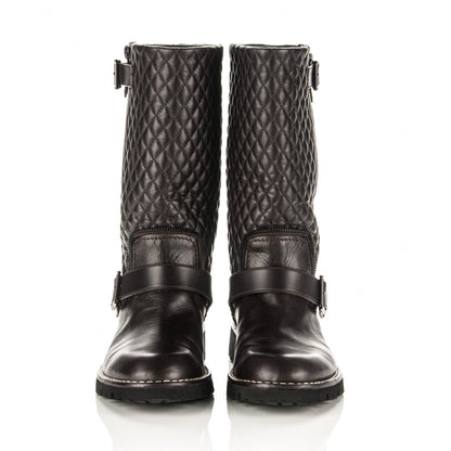 Chanel Calfskin Quilted Biker Boots 40 Dark Brown 2 of 6