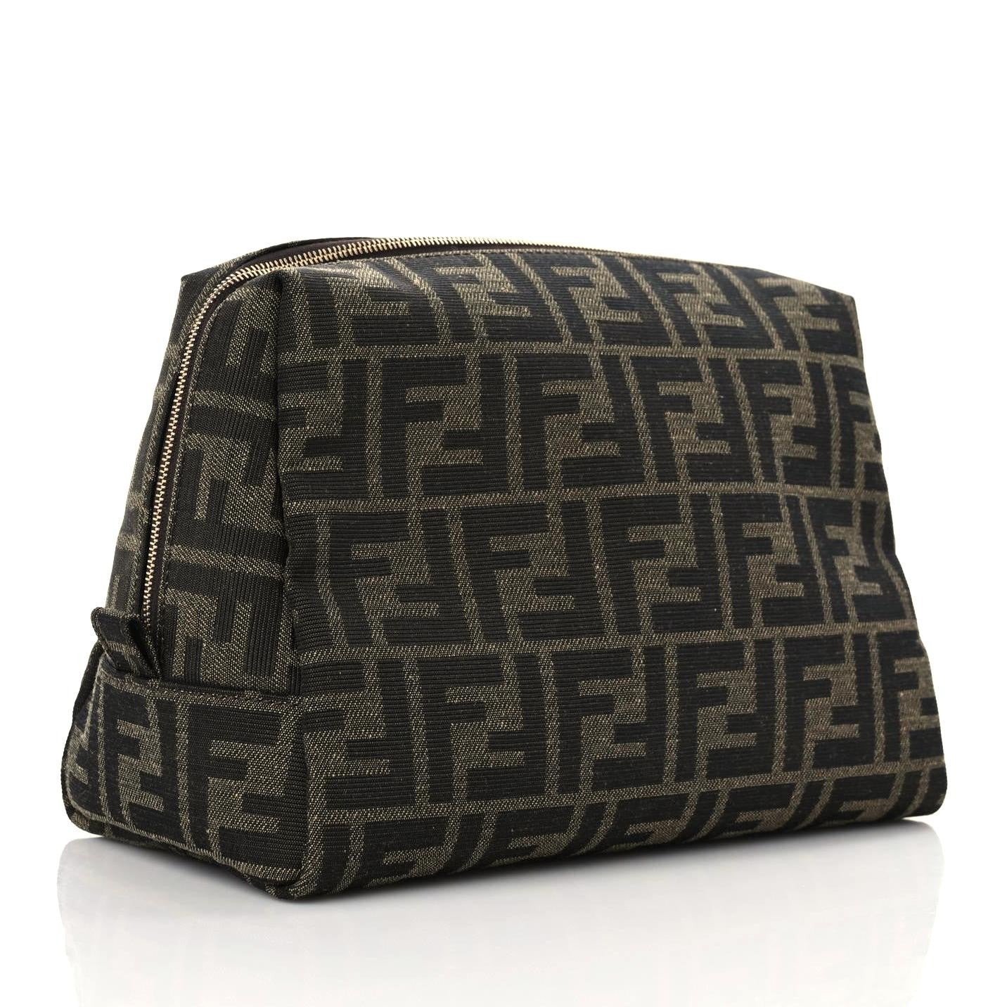 Fabric Jacquard FF 1974 Medium Trapezoid Beauty Pouch Tobacco Moro Black