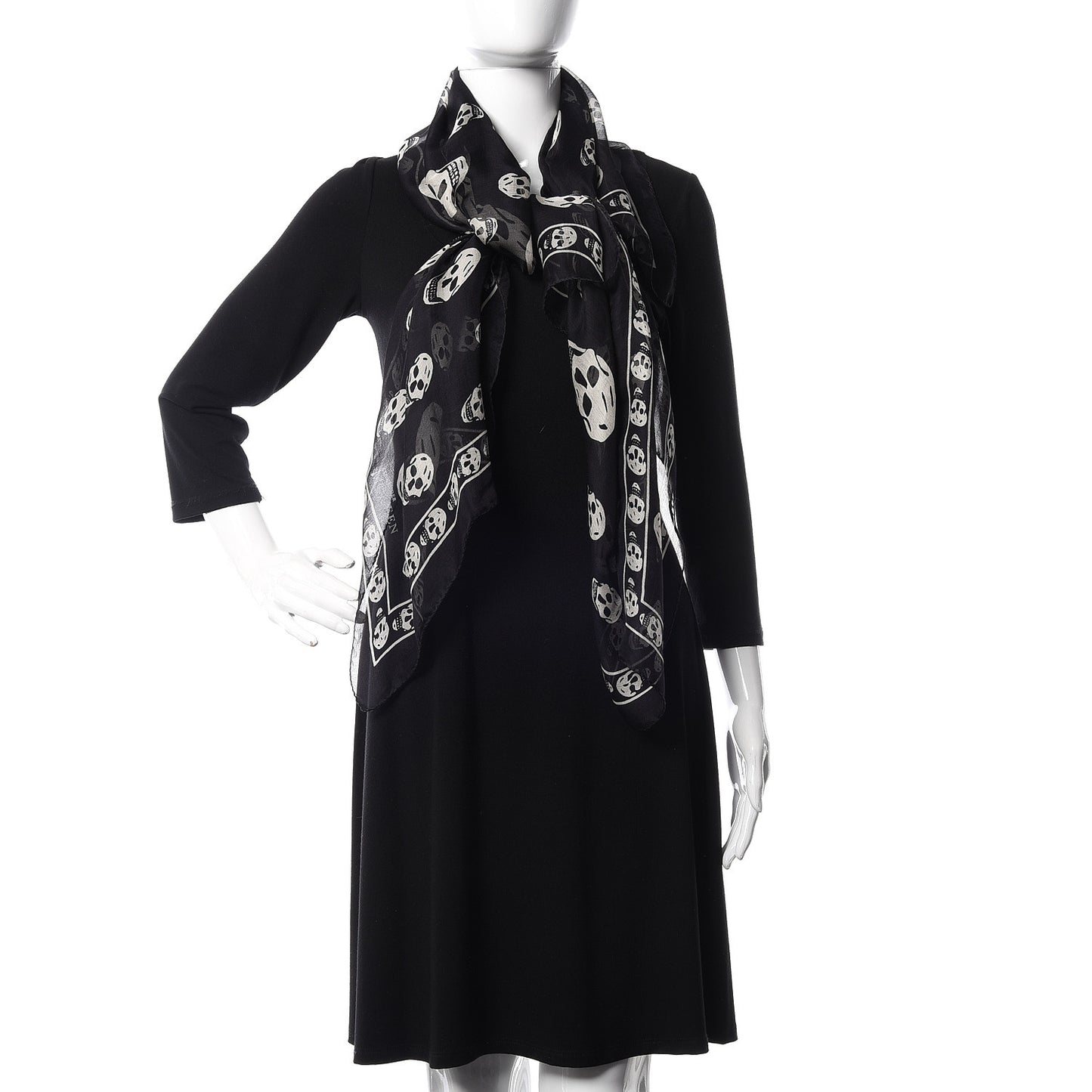 Silk Chiffon Skull Scarf Black
