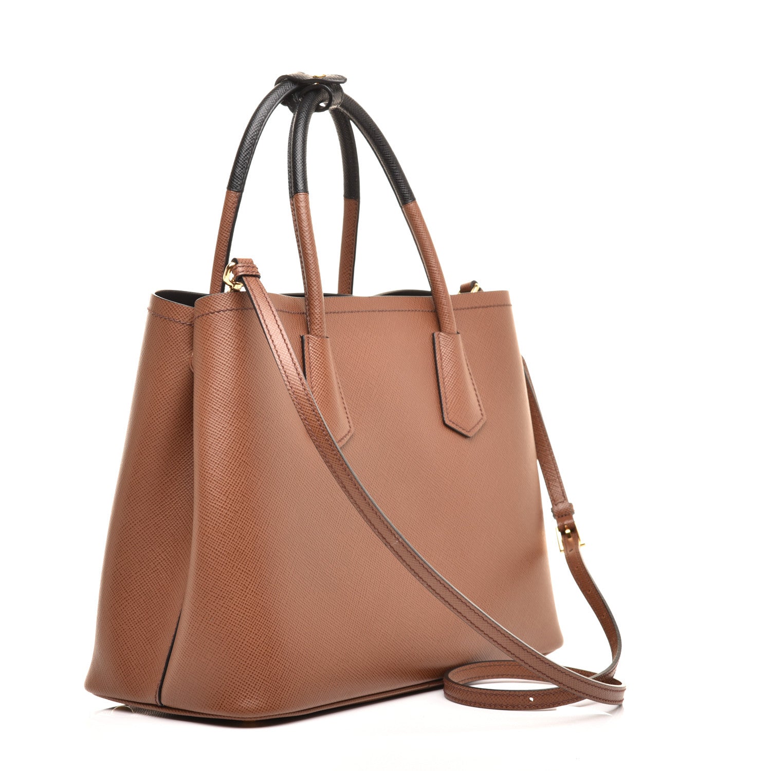 Prada Saffiano Cuir Medium Bi-Color Double Bag Palissandro Black 3 of 8
