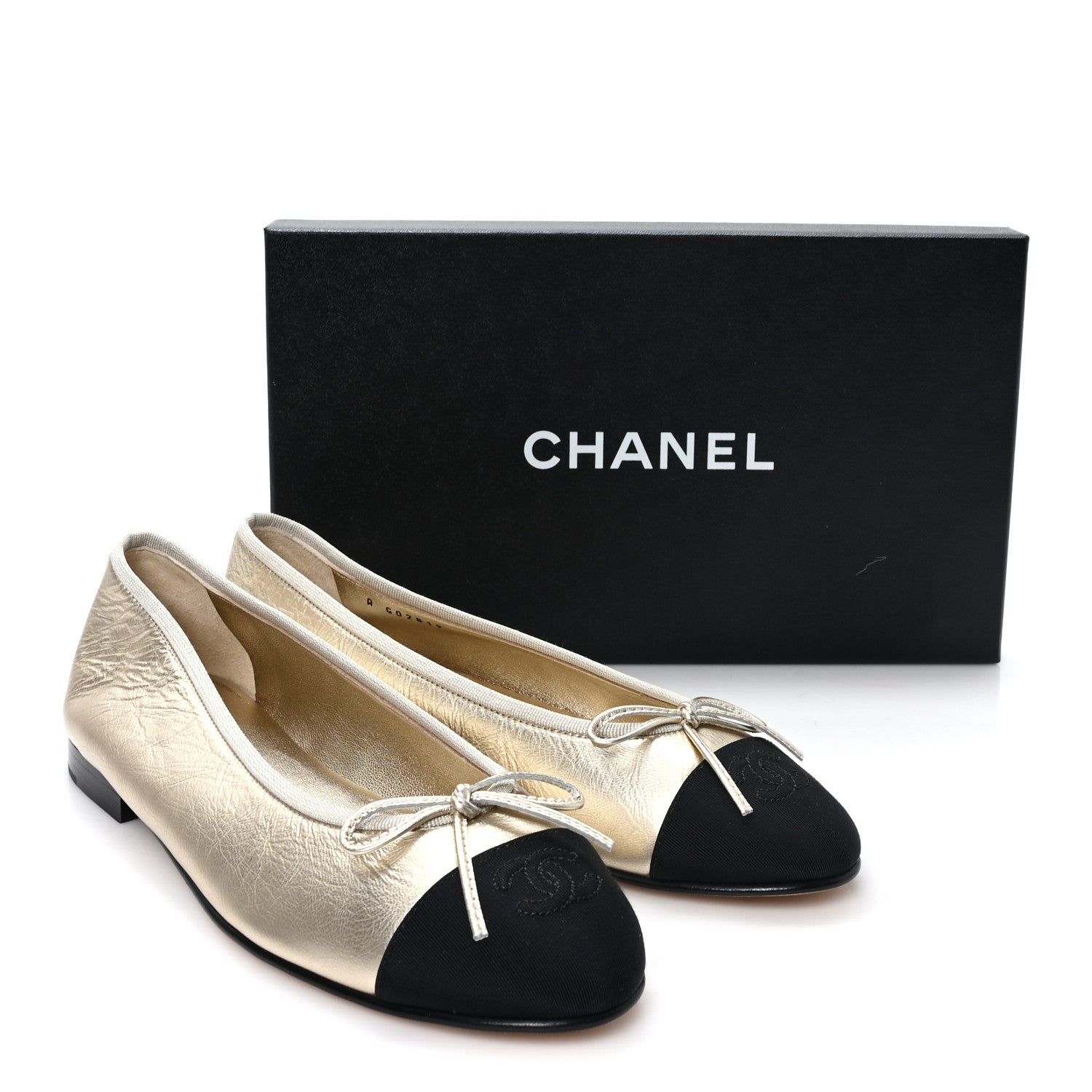 Chanel Metallic Laminated Lambskin Grosgrain CC Cap Toe Ballerina