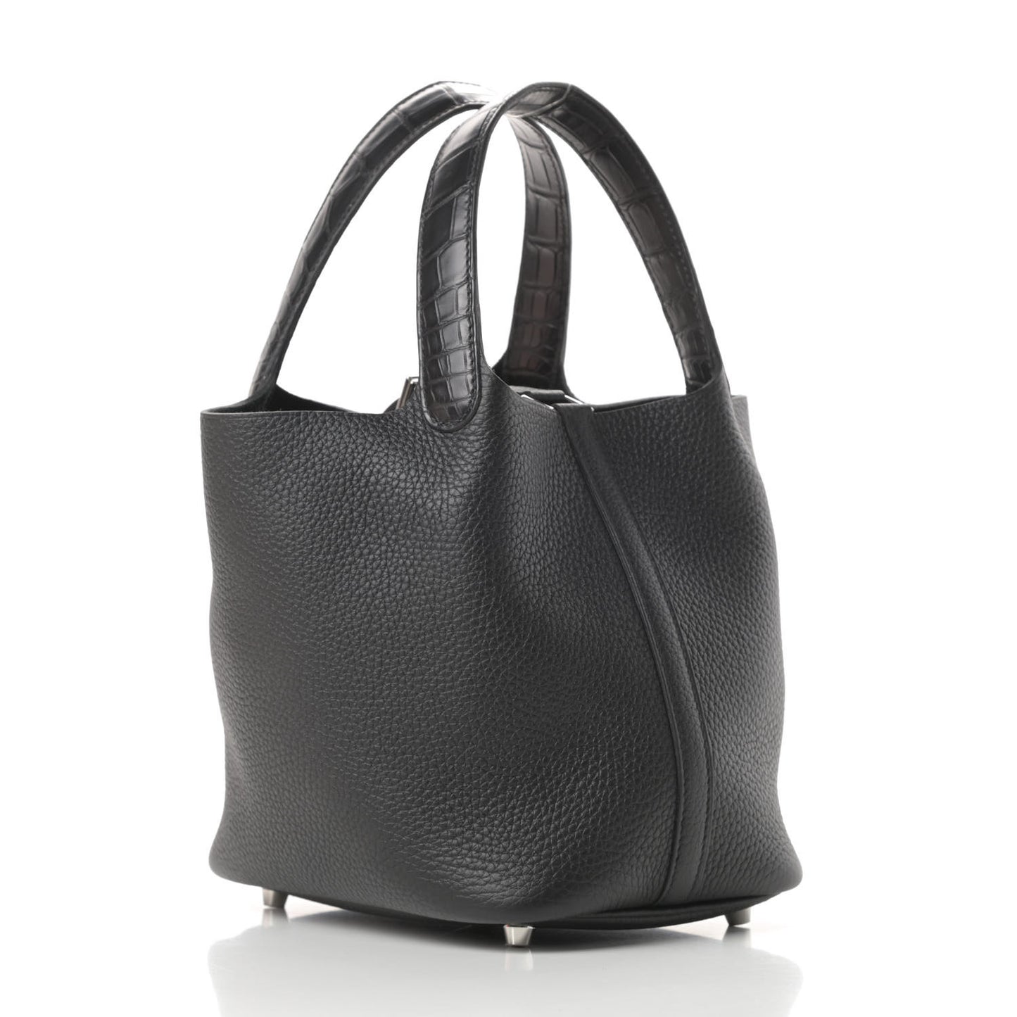 Taurillon Clemence Matte Alligator Picotin Lock Touch 18 PM Black