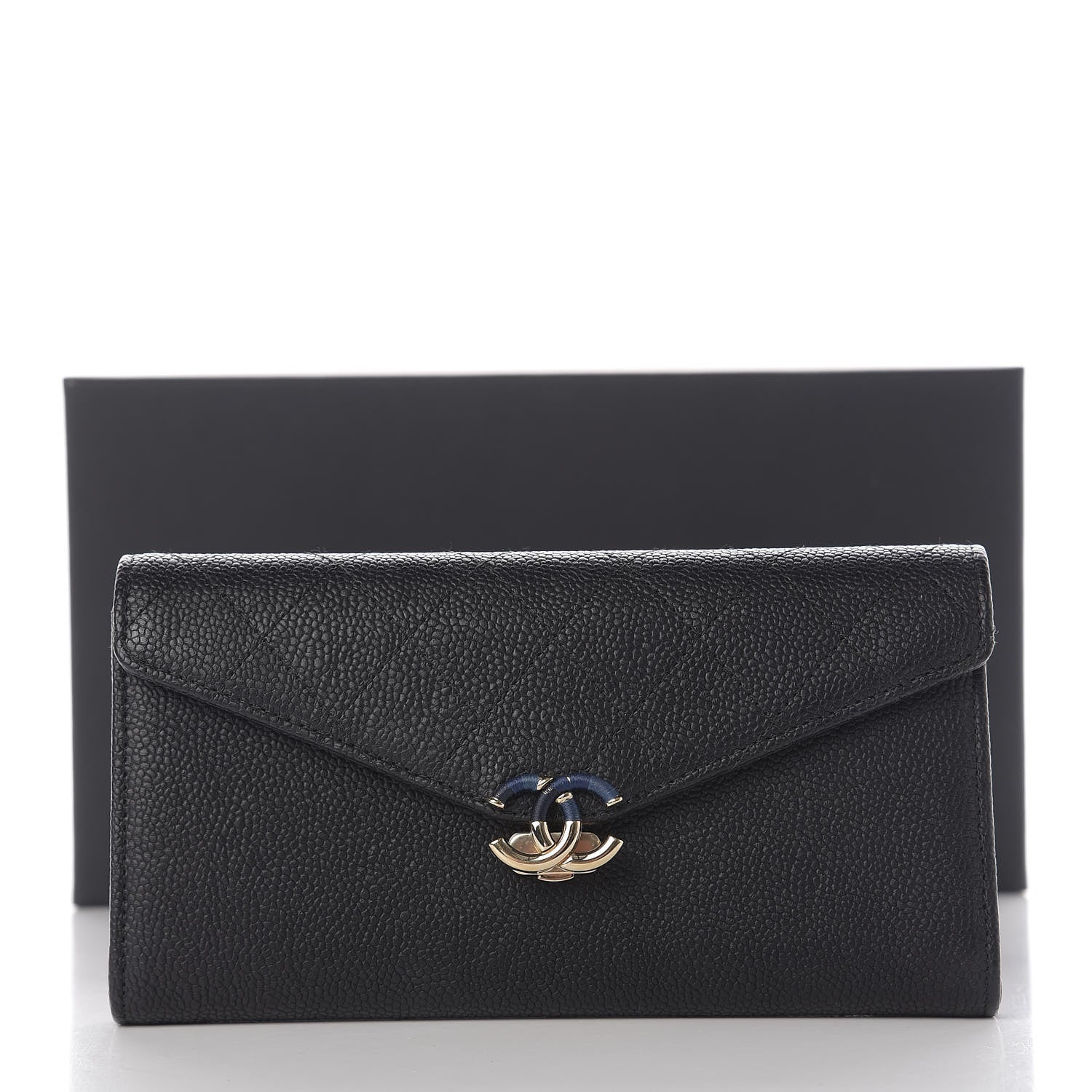 Chanel Caviar Quilted CC Box Gusset Flap Wallet Black Navy 14 of 14