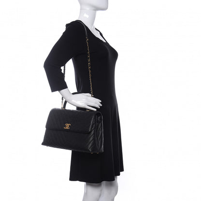 Chanel Caviar Chevron Quilted Medium Coco Handle Flap Black 4 of 19