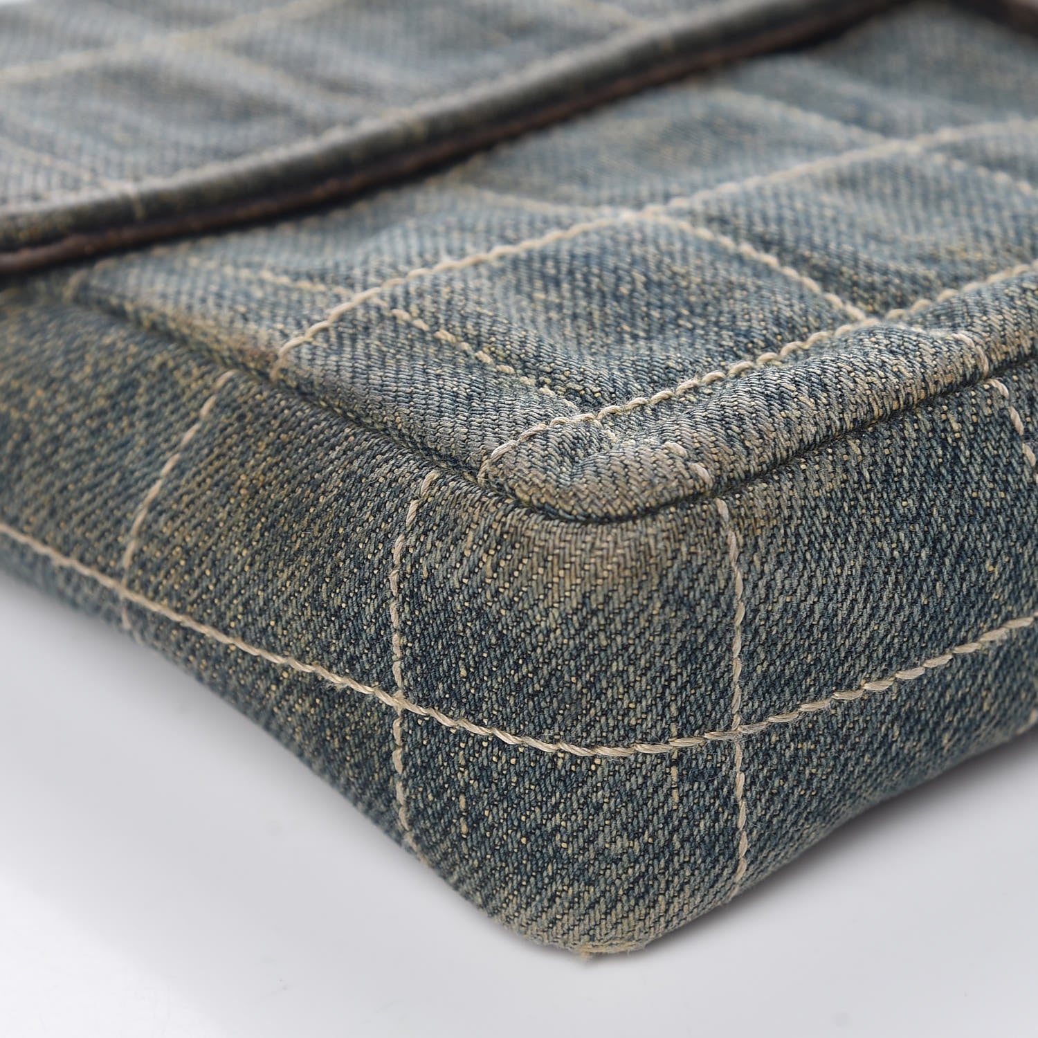 Chanel Denim Chocolate Bar Quilted East West Flap 12 of 15