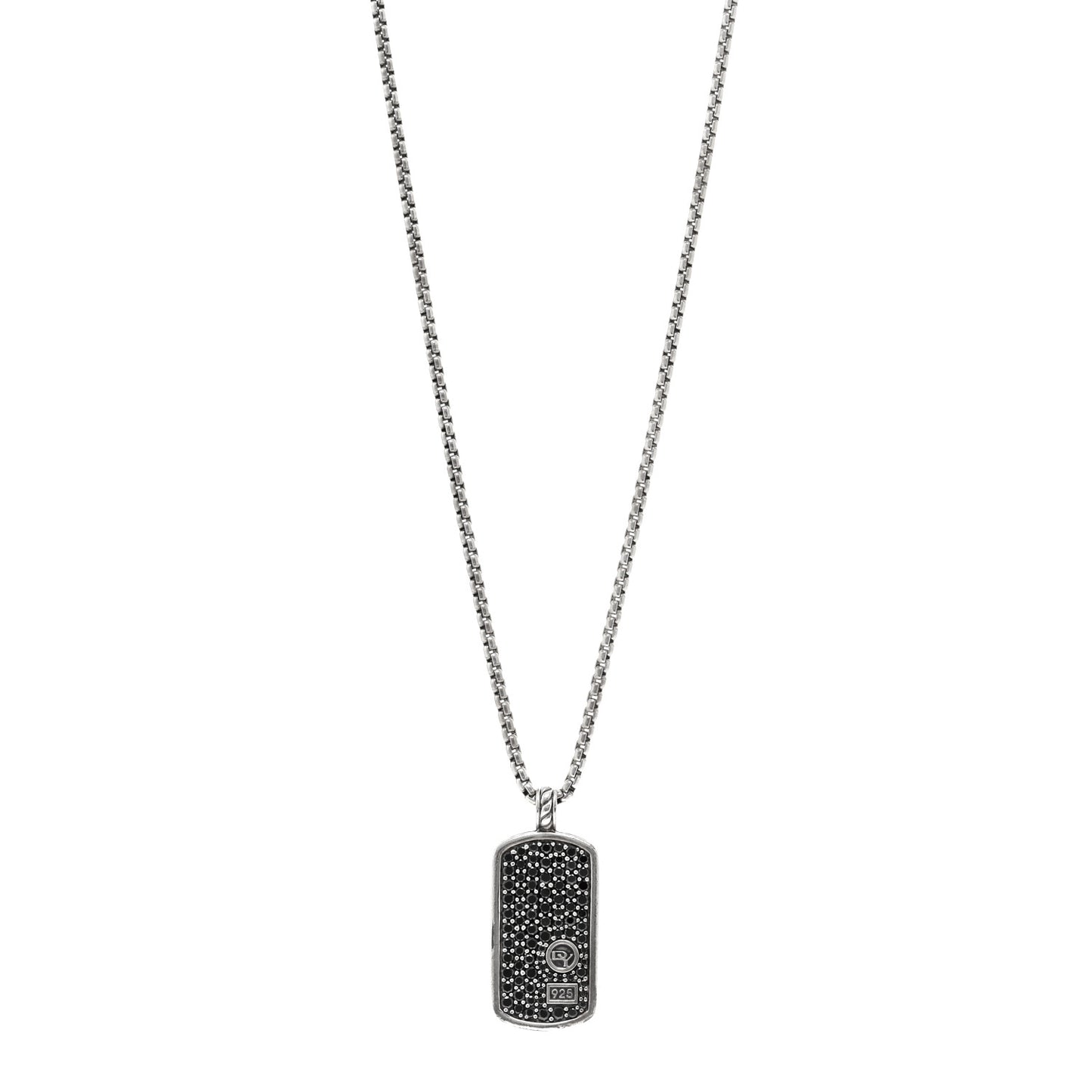 Sterling Silver Black Diamond Large Dog Tag Pendant Necklace