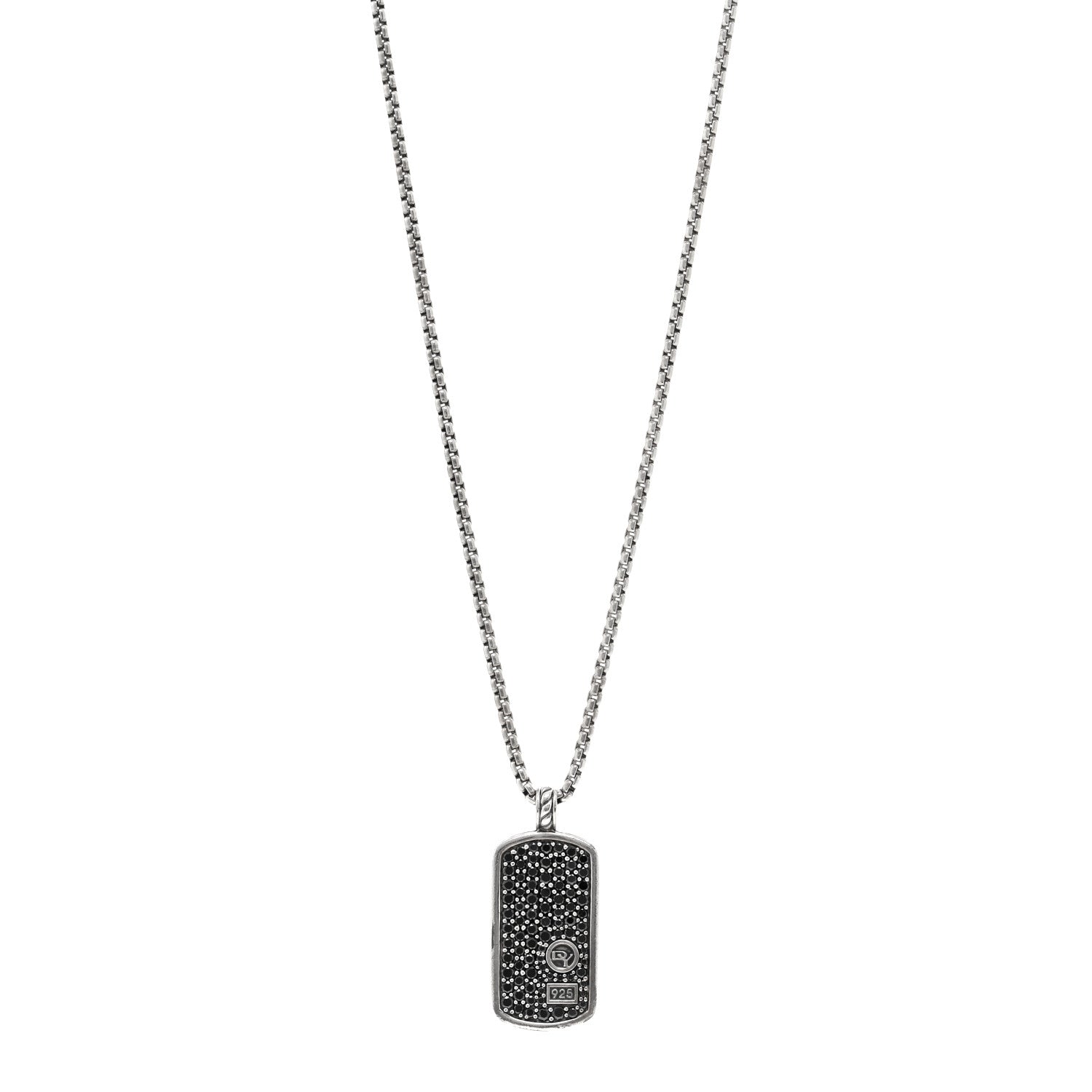 David Yurman Sterling Silver Black Diamond Large Dog Tag Pendant Necklace 1 of 5
