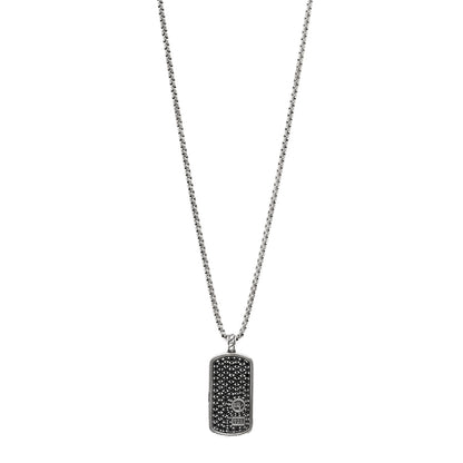 David Yurman Sterling Silver Black Diamond Large Dog Tag Pendant Necklace 1 of 5