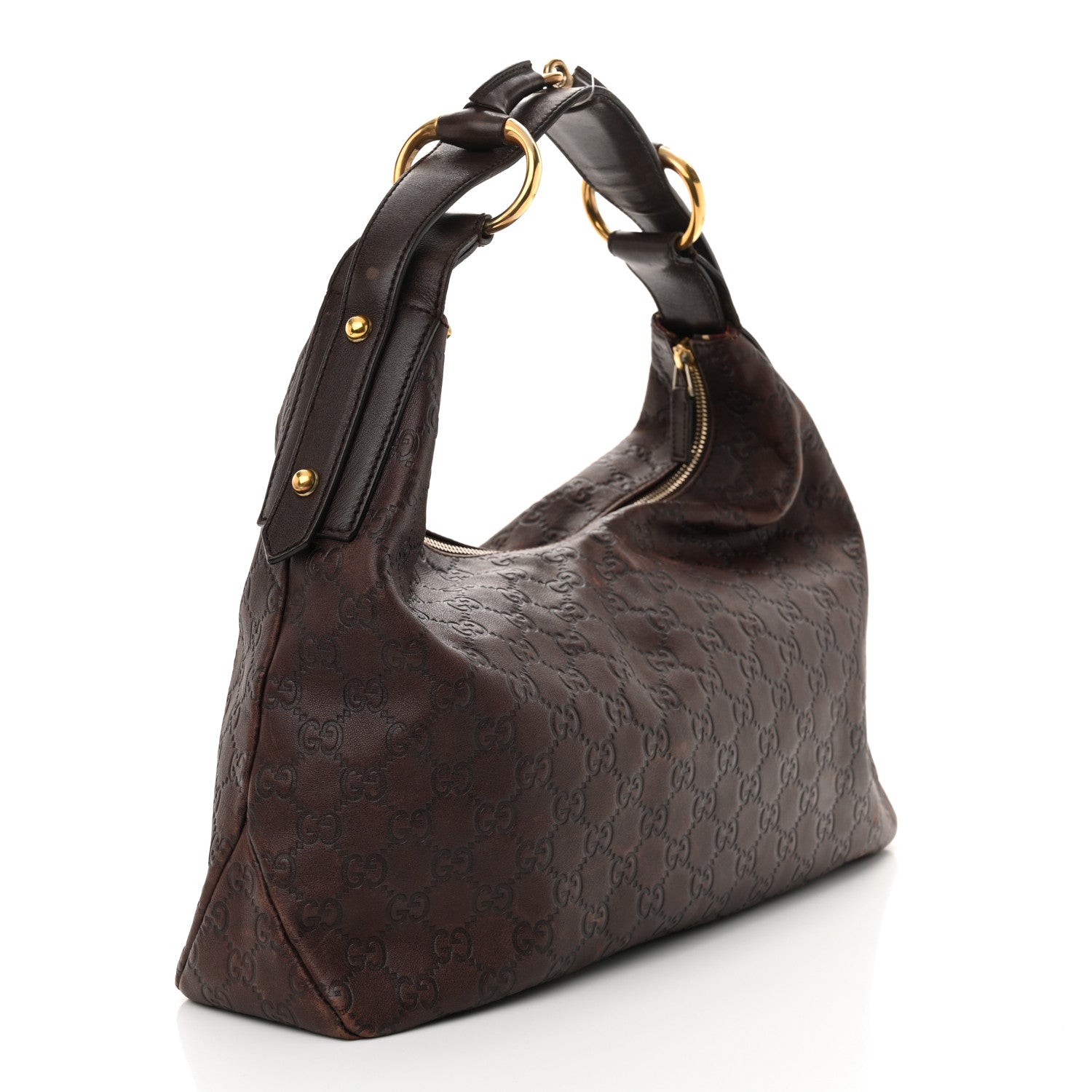 Gucci Guccissima Medium Horsebit Chain Hobo Dark Brown 3 of 14