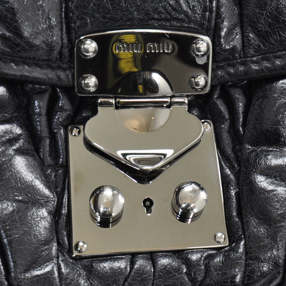 Leather Matelasse Coffer Tote Black