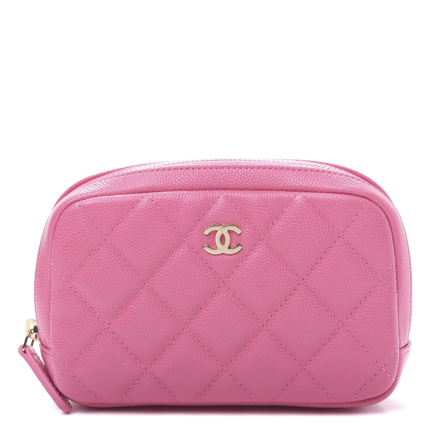 Caviar Quilted Small Curvy Pouch Cosmetic Case Pink