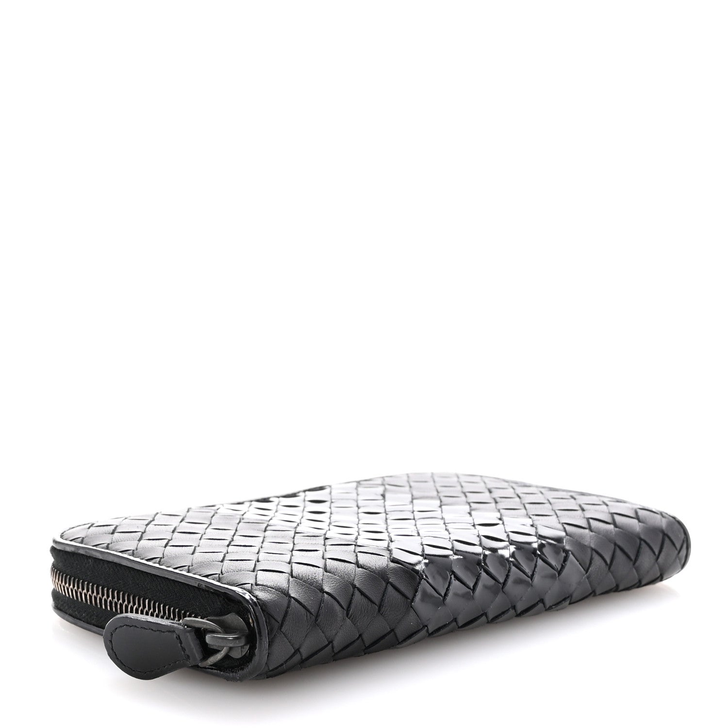 Bottega Veneta Nappa Patent Intrecciato Zip Around Wallet Black 4 of 8