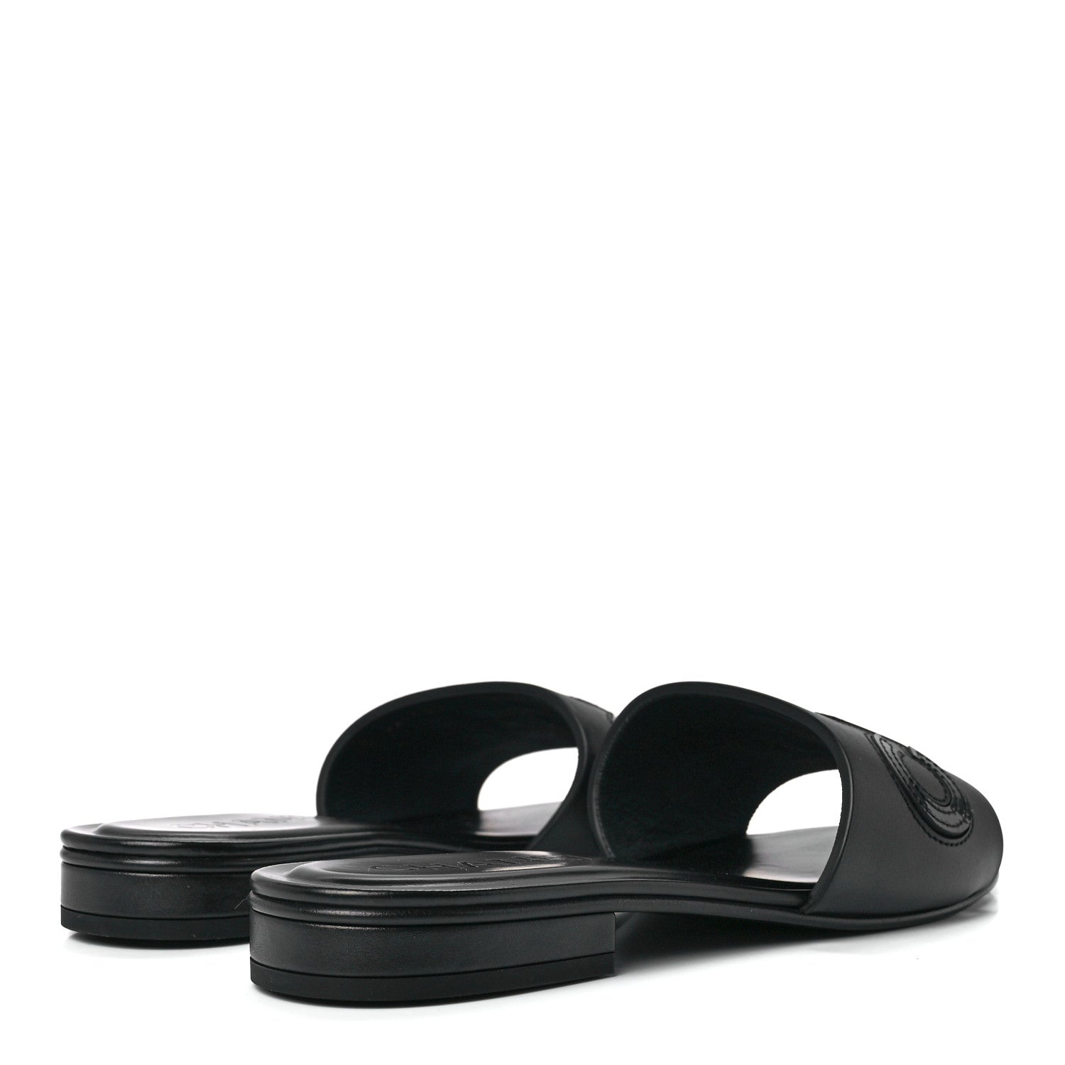 Chanel Calfskin Patent Calfskin Logo Mules 37.5 Black 4 of 8