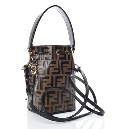Fendi Vitello Liberty F is Fendi Bi-Color FF 1974 Embossed Mini Mon Tresor Bucket Bag Maya Black 3 of 7