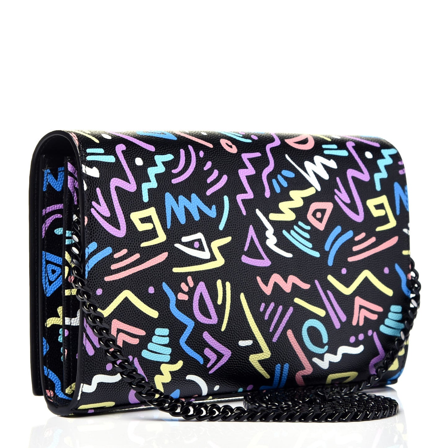 Grain De Poudre Medium Classic Monogram Multicolor Graphic Print Chain Wallet Black