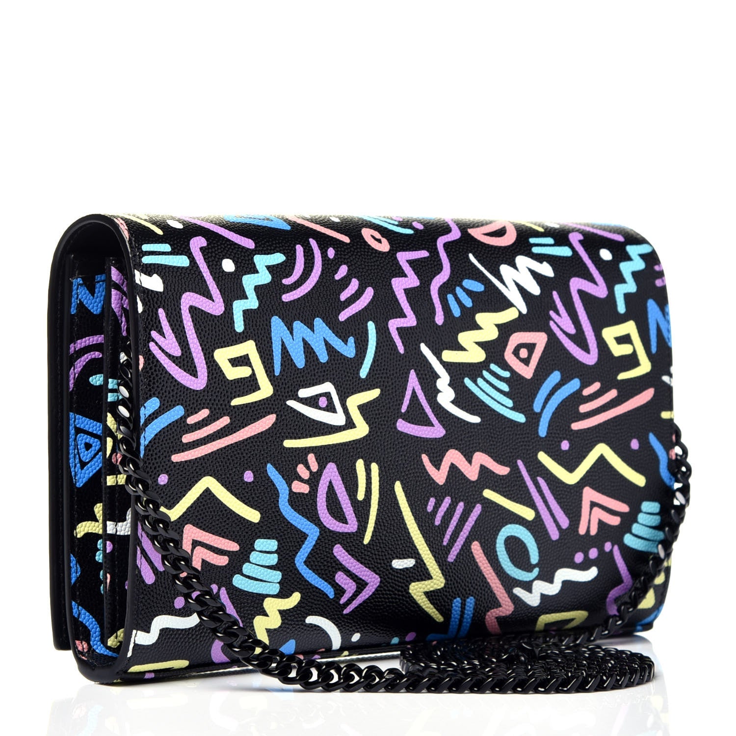 Saint Laurent Grain De Poudre Medium Classic Monogram Multicolor Graphic Print Chain Wallet Black 3 of 9
