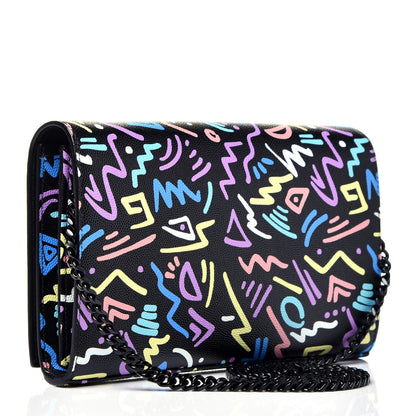 Saint Laurent Grain De Poudre Medium Classic Monogram Multicolor Graphic Print Chain Wallet Black 3 of 9