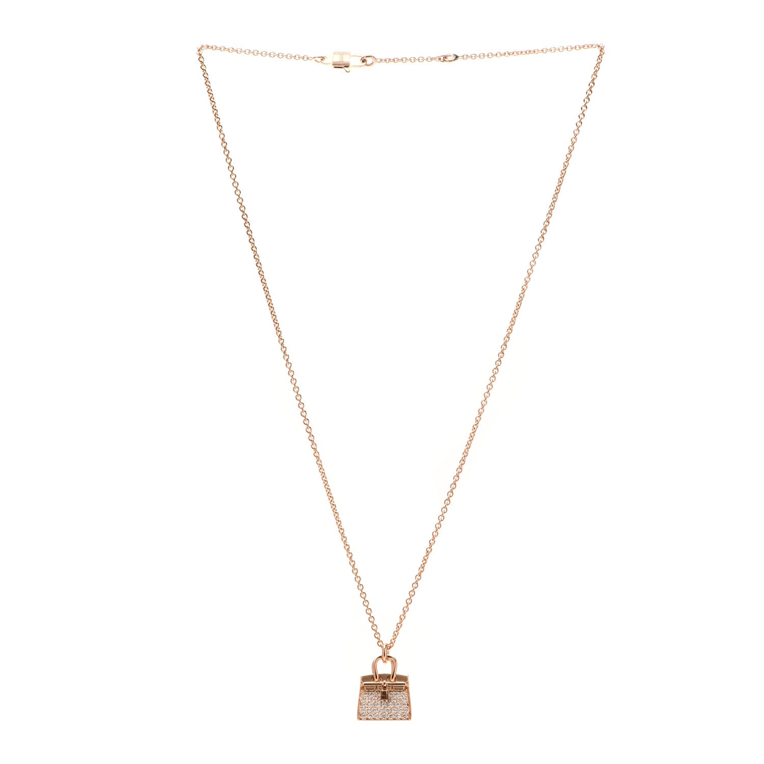 Hermes 18K Rose Gold Diamond Birkin Amulettes Pendant Necklace 3 of 5