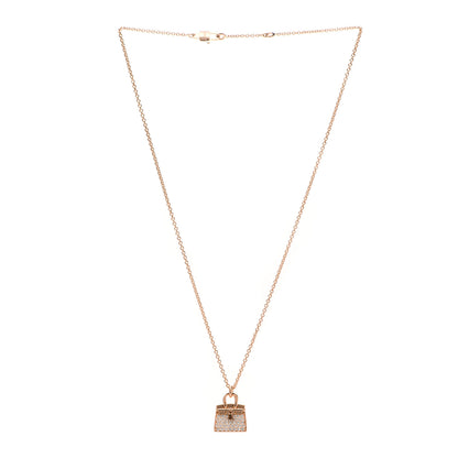 Hermes 18K Rose Gold Diamond Birkin Amulettes Pendant Necklace 3 of 5