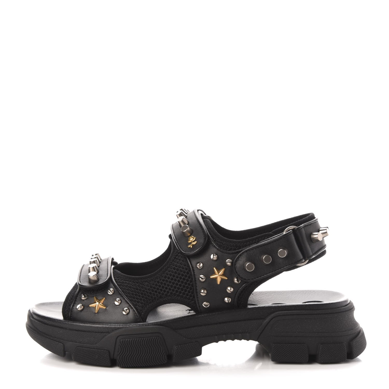 Gucci Nappa Mesh Studded Mens Aguru Sandals 10 Black 1 of 8