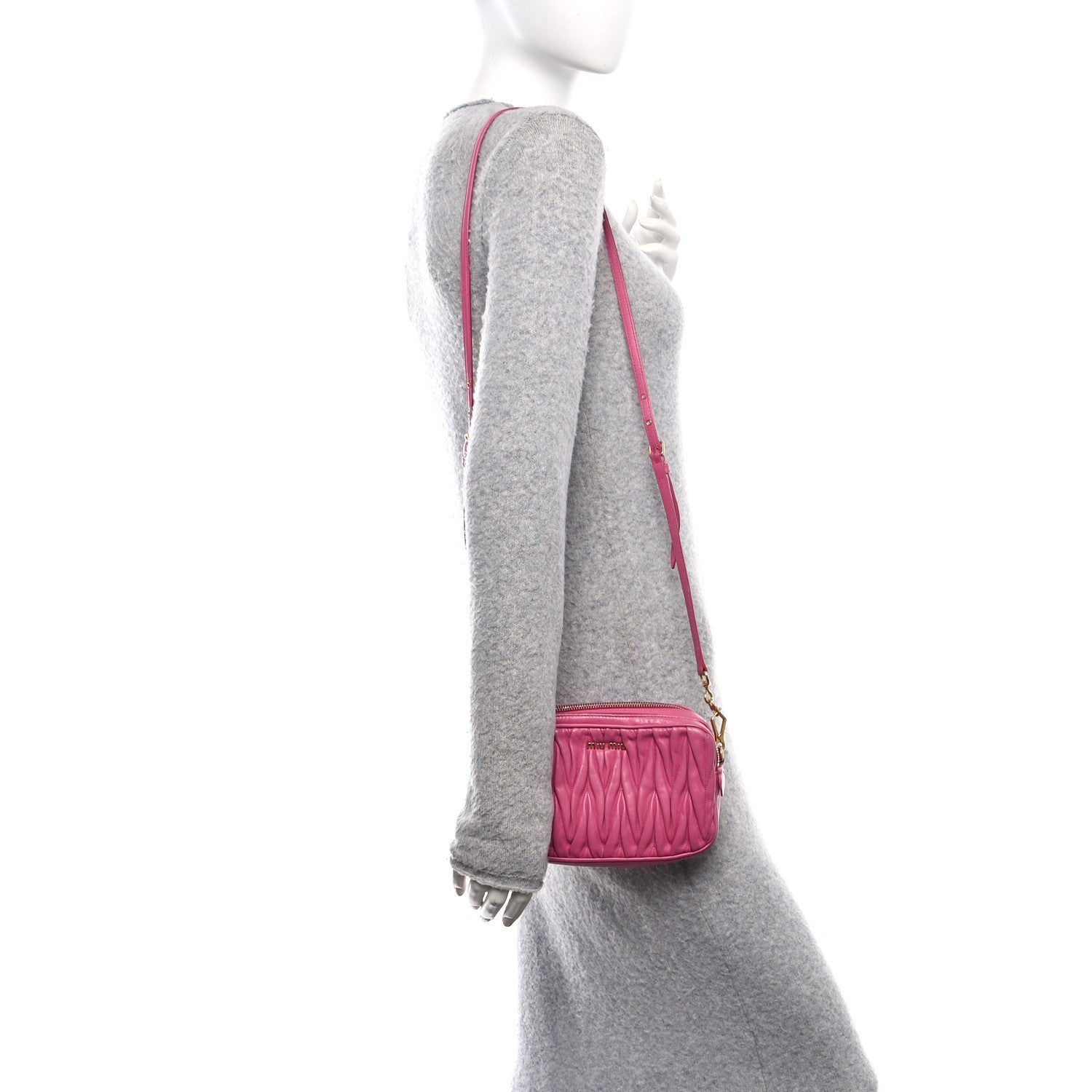 Miu Miu Vitello Lux Matelasse Double Zip Shoulder Bag Peonia