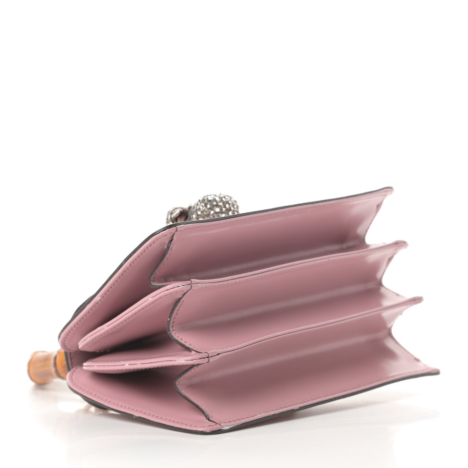 Gucci Calfskin Bamboo Crystal Mini Thiara Top Handle Bag Carmine Rose Gold 4 of 16