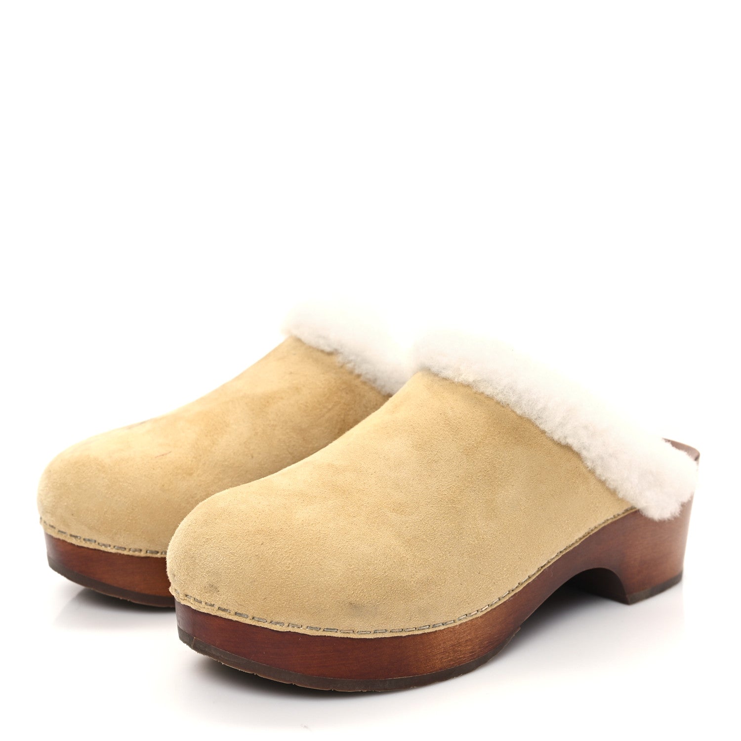 Chanel Suede Shearling CC Clogs 37 Beige 3 of 11