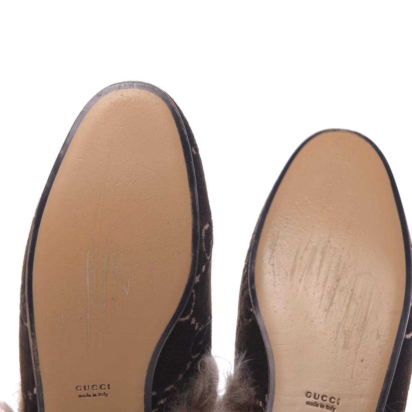 Velvet GG Monogram Fur Womens Princetown Slippers 40 Brown Black Natural