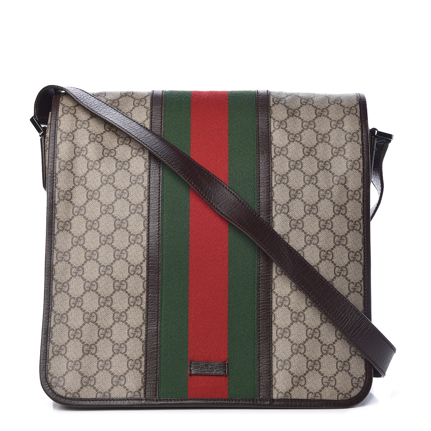 GG Plus Monogram Web Large Flap Messenger Bag Beige Dark Brown
