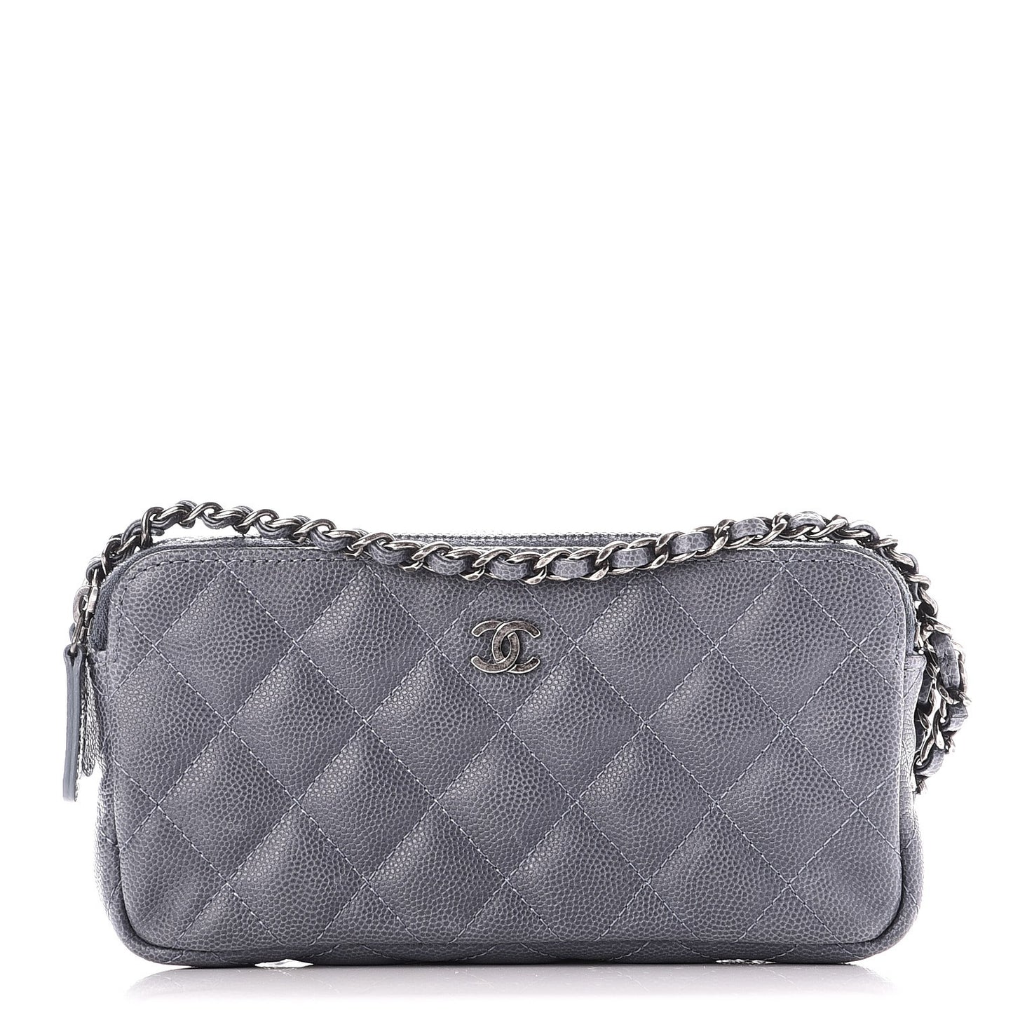 Caviar Quilted Small Clutch With Chain Grey