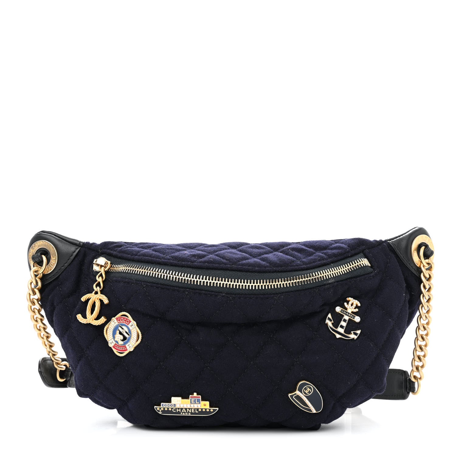 Chanel Wool Lambskin Quilted Paris Hamburg Charms Waist Bag Dark Navy 1 of 10
