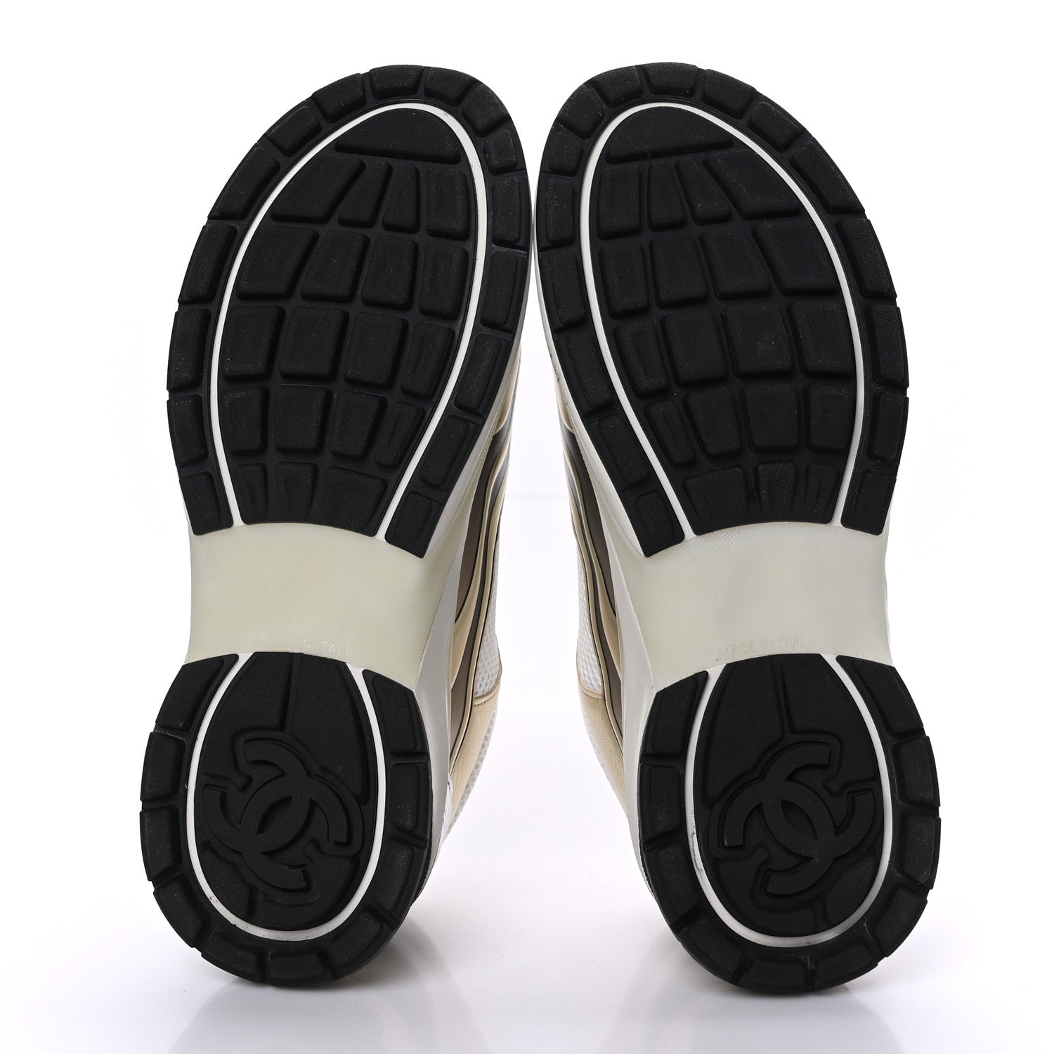 Chanel Fabric Laminated Calfskin Stretch CC Sneakers 39 White Gold Silver 6 of 9