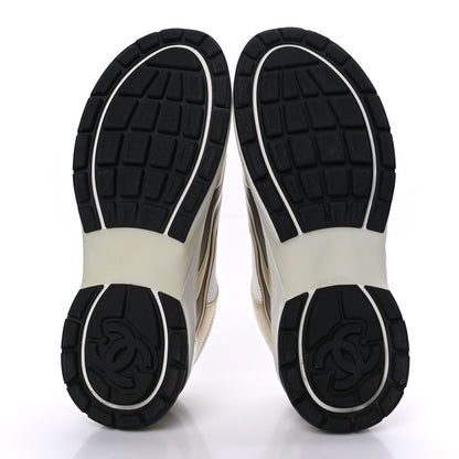 Chanel Fabric Laminated Calfskin Stretch CC Sneakers 39 White Gold Silver 6 of 9