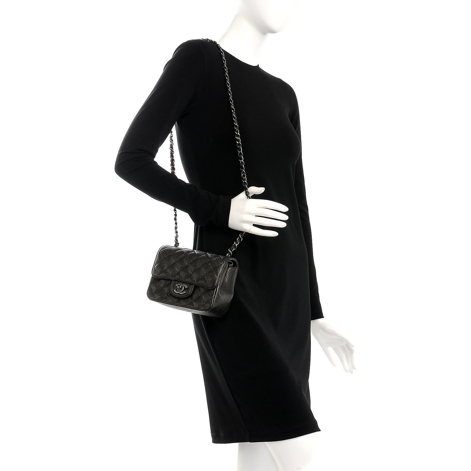 Chanel Metallic Caviar Quilted Mini Square Flap Dark Charcoal 2 of 8