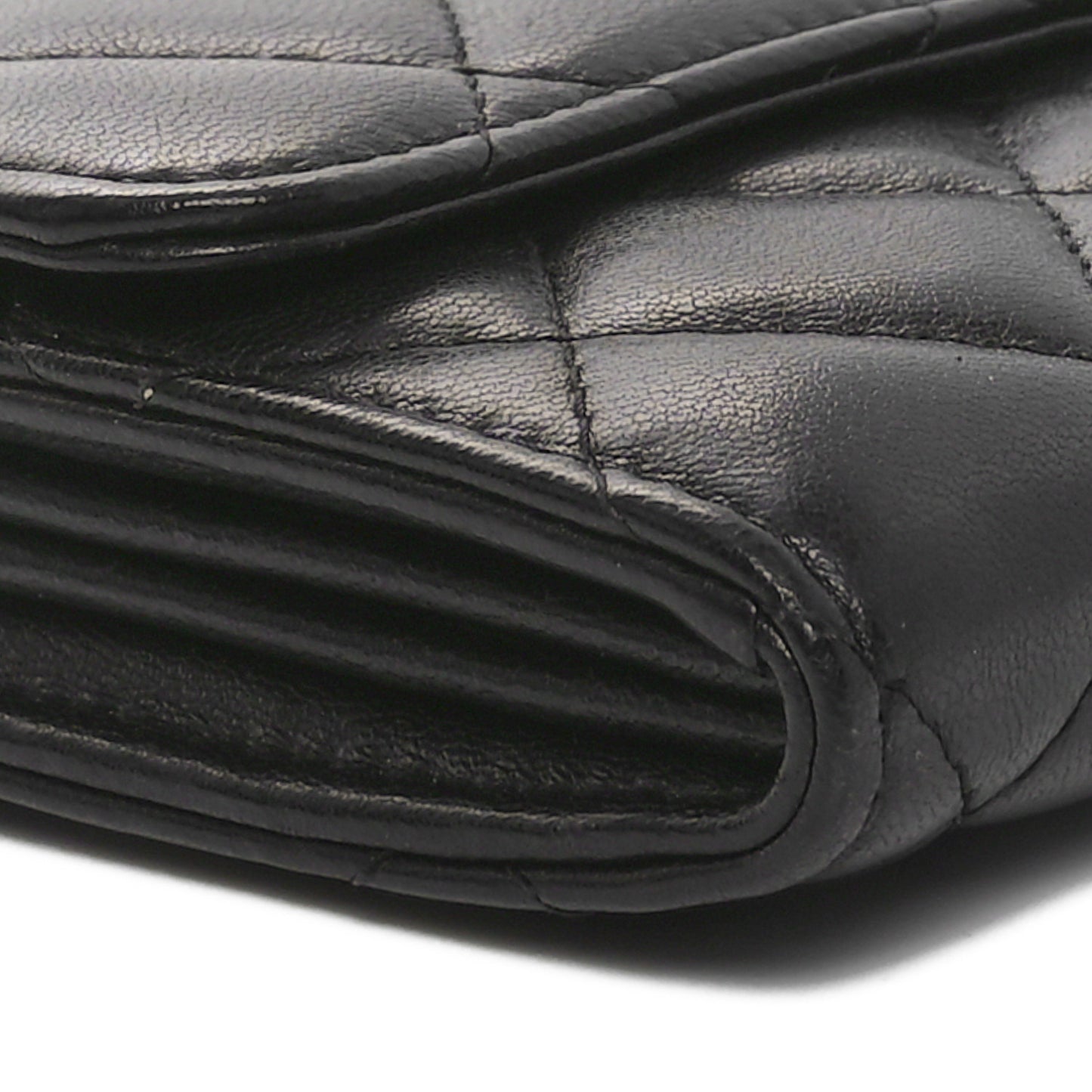 Lambskin Quilted Large Gusset Flap Wallet Black