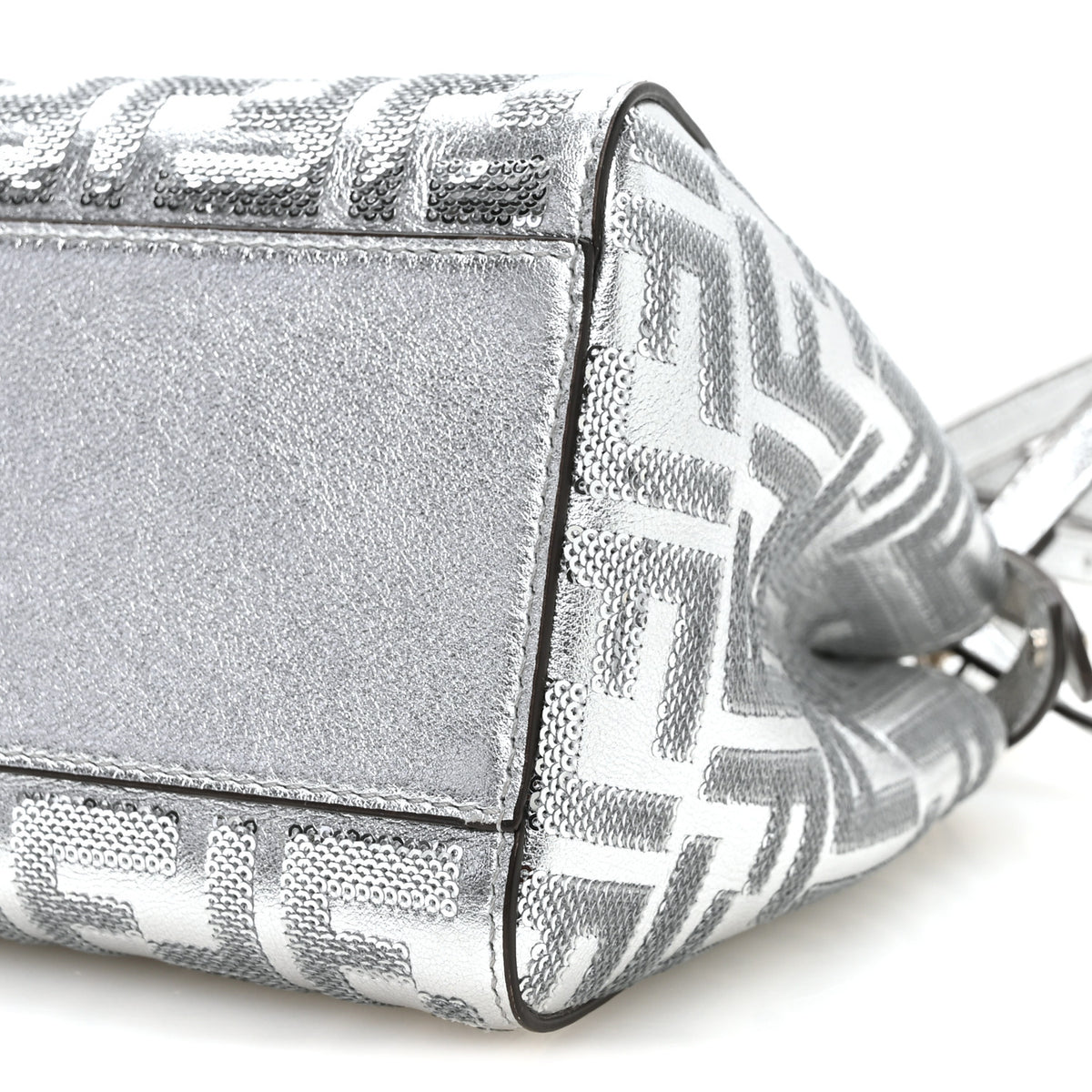 Fendi Vitello Catalan Mirror Sequin FF 1974 Embroidered Mini Peekaboo Iconic Satchel Argento 10 of 11