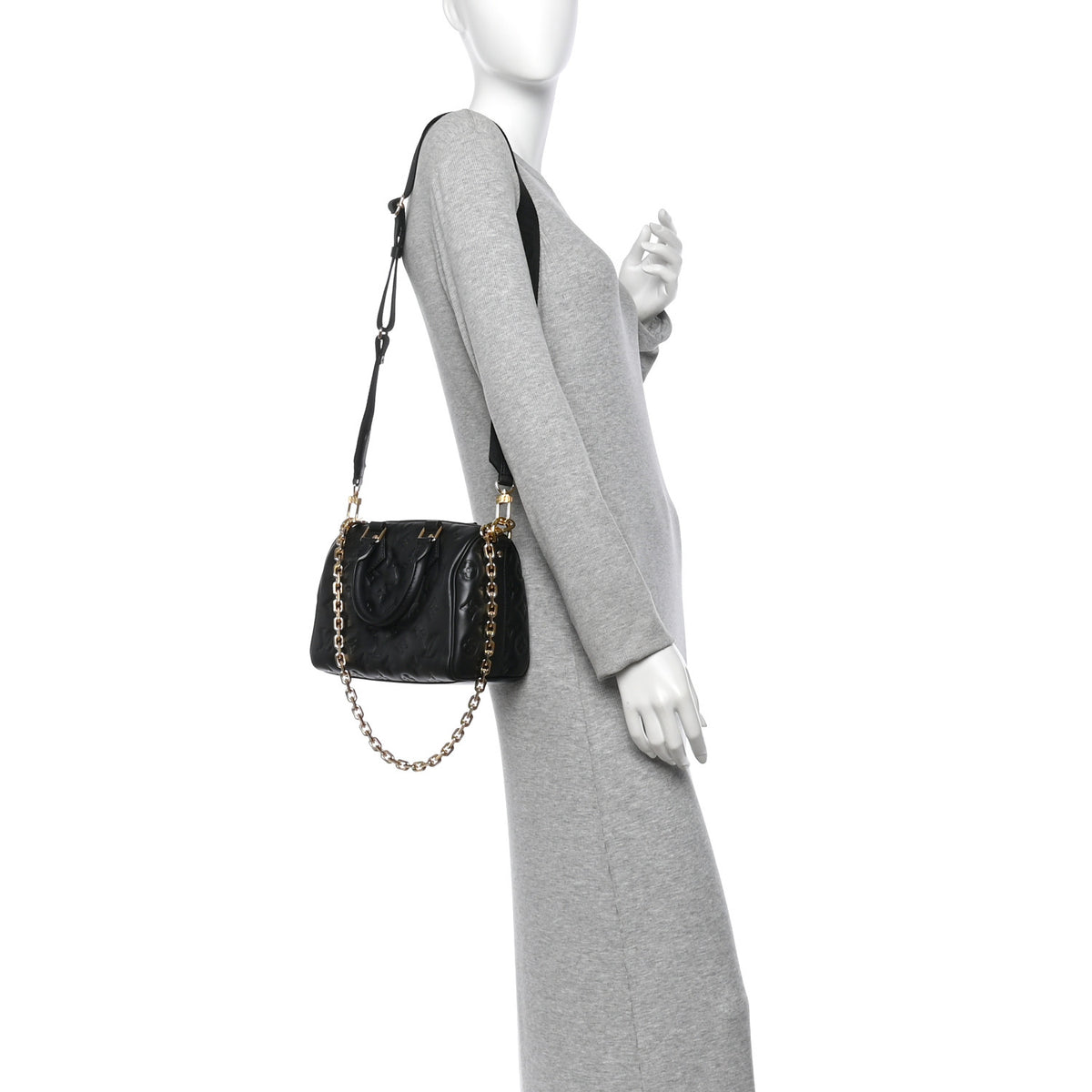 Louis Vuitton Lambskin Embossed Monogram Speedy 22 Bandouliere Black 2 of 10