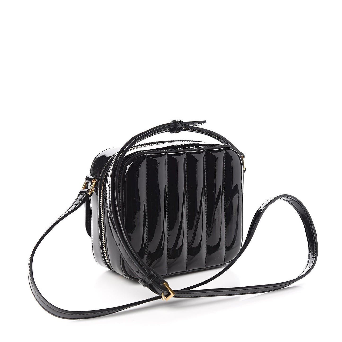 Patent Matelasse Monogram Toy Vicky Camera Bag Black