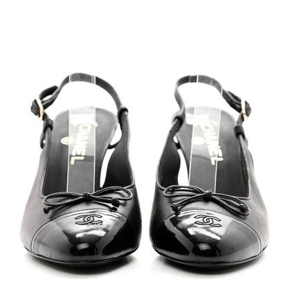 Chanel Lambskin Cap Toe CC Slingback Pumps 40.5 Black 2 of 7
